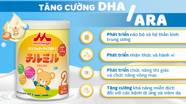 Tăng cường DHA/ARA từ sữa bột Morinaga Chilmil cho bé phát triển trí não