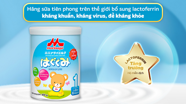 Tăng trưởng hệ miễn dịch - Sữa bột Morinaga Hagukumi số 1 850g (0 - 6 tháng)