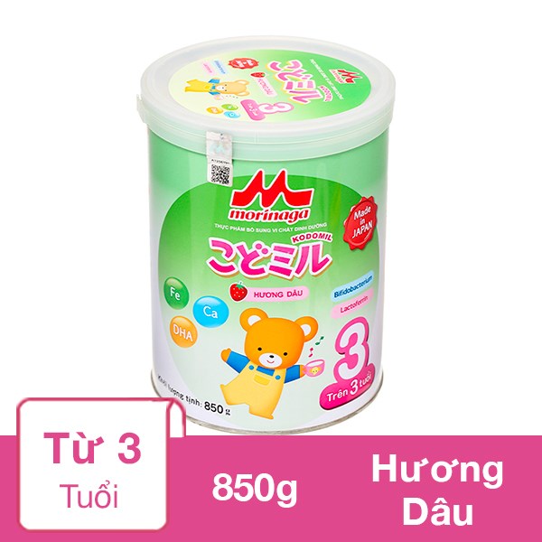 Sữa bột Morinaga Kodomil số 3 hương dâu 850g (từ 3 tuổi)