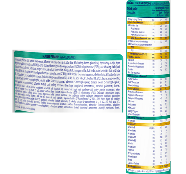 Thành phần dinh dưỡng - Sữa bột Vinamilk YokoGold số 1 850g (0 - 12 tháng) Thành phần dinh dưỡng - Sữa bột Vinamilk YokoGold số 1 850g (0 - 12 tháng)