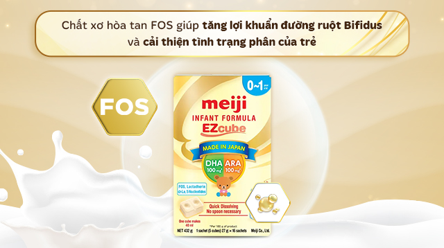 Sữa bột dạng thanh Meiji Infant Formula Ezcube 432g (0 - 12 tháng) - FOS Sữa bột dạng thanh Meiji Infant Formula Ezcube 432g (0 - 12 tháng) - FOS