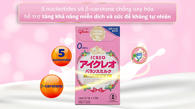 Đề kháng - Sữa bột dạng thanh Glico Icreo số 0 vị nhạt thanh 127g (0 - 12 tháng)