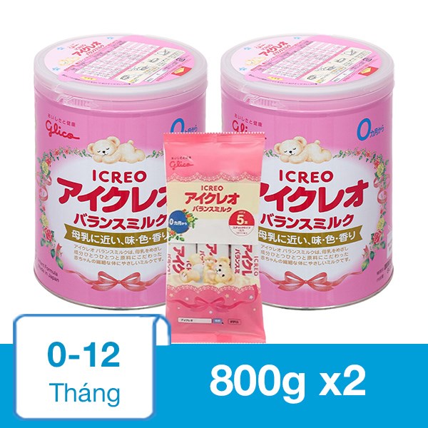 Combo 2 Hộp Sữa Bột Glico Icreo Số 0 800G (0 - 12 Tháng) - Kèm 5 Thanh Số 0