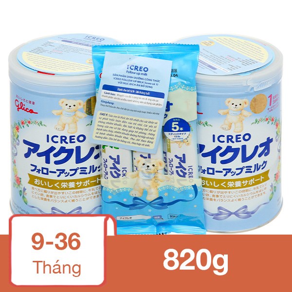 Combo 2 hộp sữa bột Glico Icreo số 1 820g (9 – 36 tháng) – kèm 5 thanh số 1