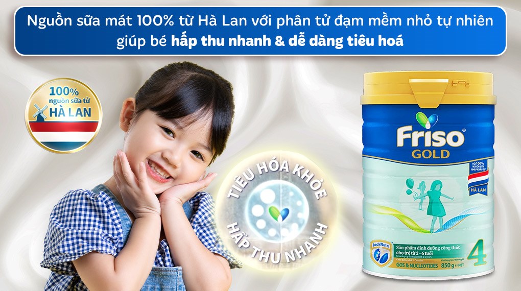 Sữa bột Friso Gold số 4 hương vani 850g (2 - 6 tuổi)