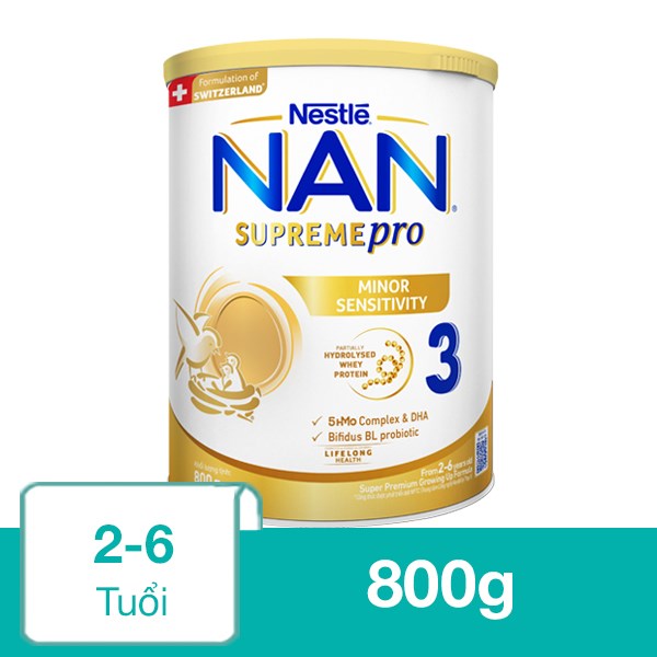 Sữa Bột Nan Supremepro Số 3 800G (2 - 6 Tuổi) Hỗ Trợ Trẻ Có Cơ Địa Mẫn Cảm