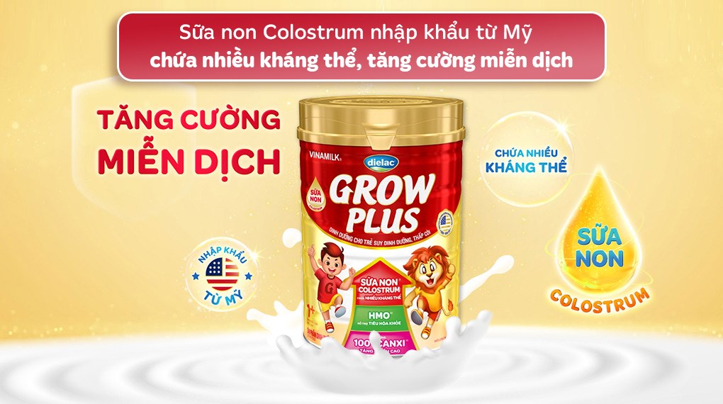 Sữa bột Dielac Grow Plus 1+ (sữa non) 850g (1 - 2 tuổi) dành cho trẻ suy dinh dưỡng, thấp còi