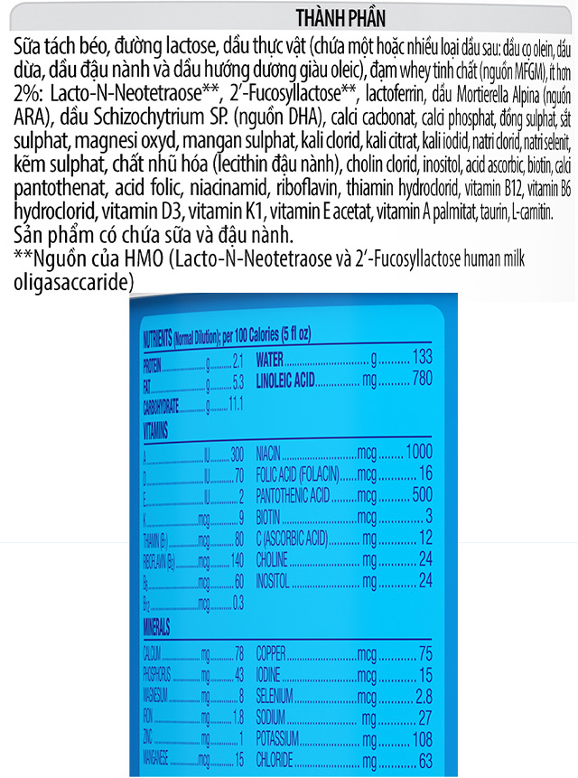 Thành phần - Sữa bột Enfamil Enspire Infant Formula 581g (0 - 12 tháng)