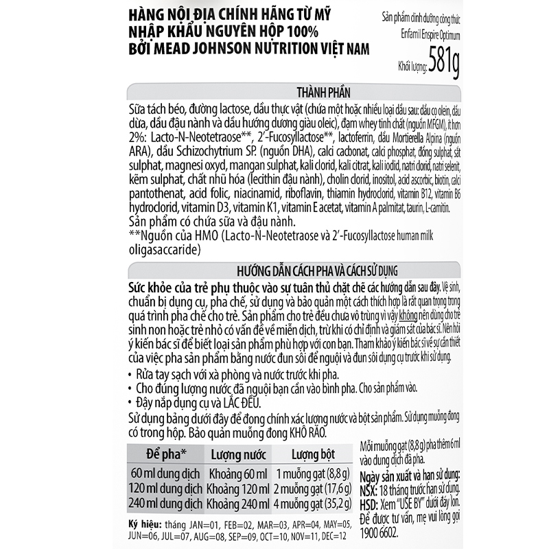 Sữa bột Enfamil Enspire Infant Formula 850g (0 - 12 tháng) 8