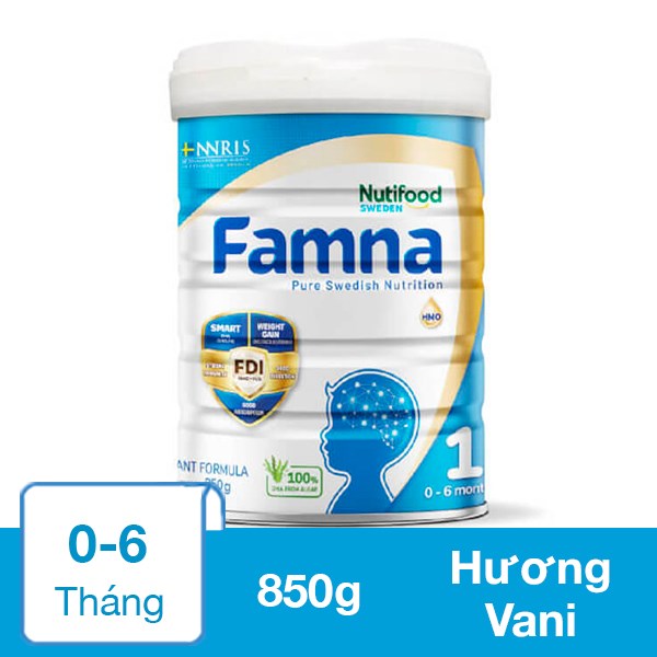 Sữa bột Nutifood Famna số 1 hương vani 850g (0 – 6 tháng)