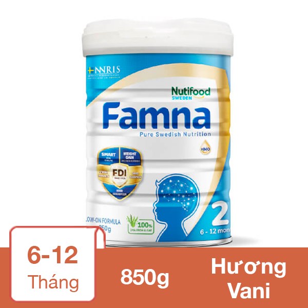 Sữa bột Nutifood Famna số 2 hương vani 850g (6 – 12 tháng)