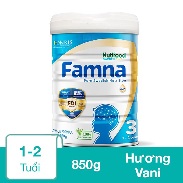 Sữa bột Nutifood Famna số 3 hương vani 850g (1 – 2 tuổi)