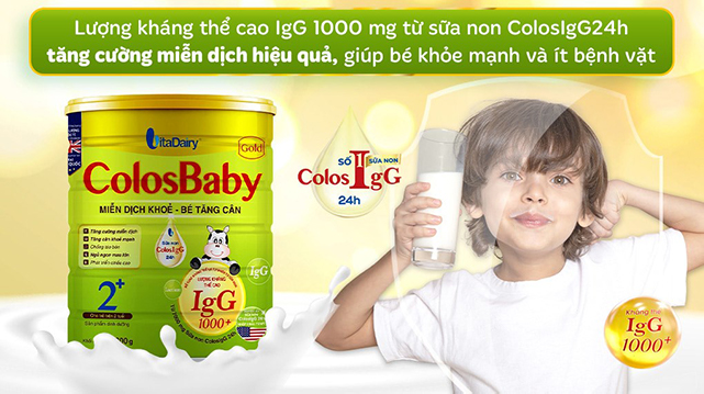 Tăng cường miễn dịch - Sữa bột ColosBaby Gold 2+ (sữa non) hương vani 800g (từ 2 tuổi)