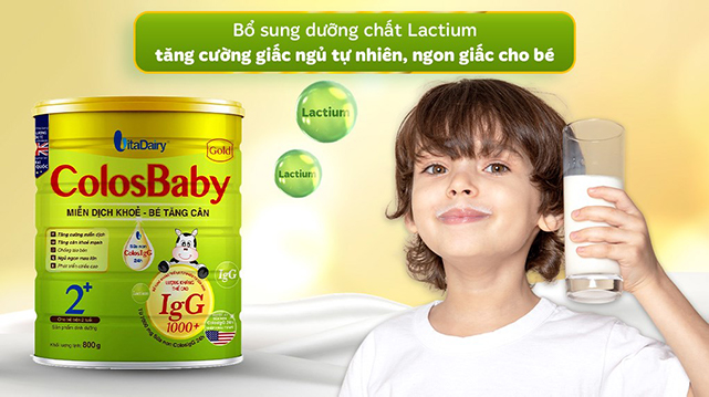 Hỗ trợ giấc ngủ ngon - Sữa bột ColosBaby Gold 2+ (sữa non) hương vani 800g (từ 2 tuổi)