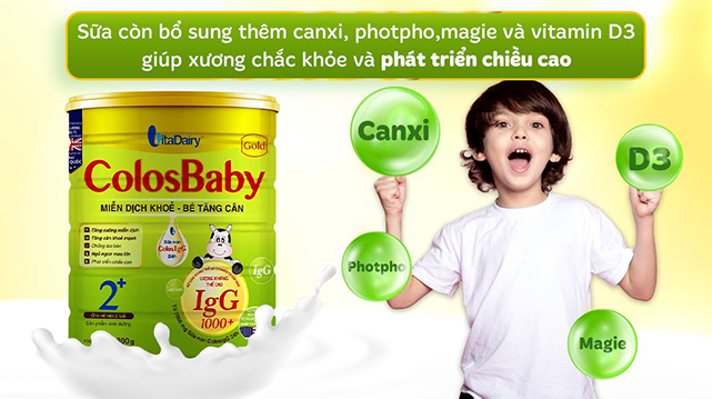 Phát triển chiều cao - Sữa bột ColosBaby Gold 2+ (sữa non) hương vani 800g (từ 2 tuổi)