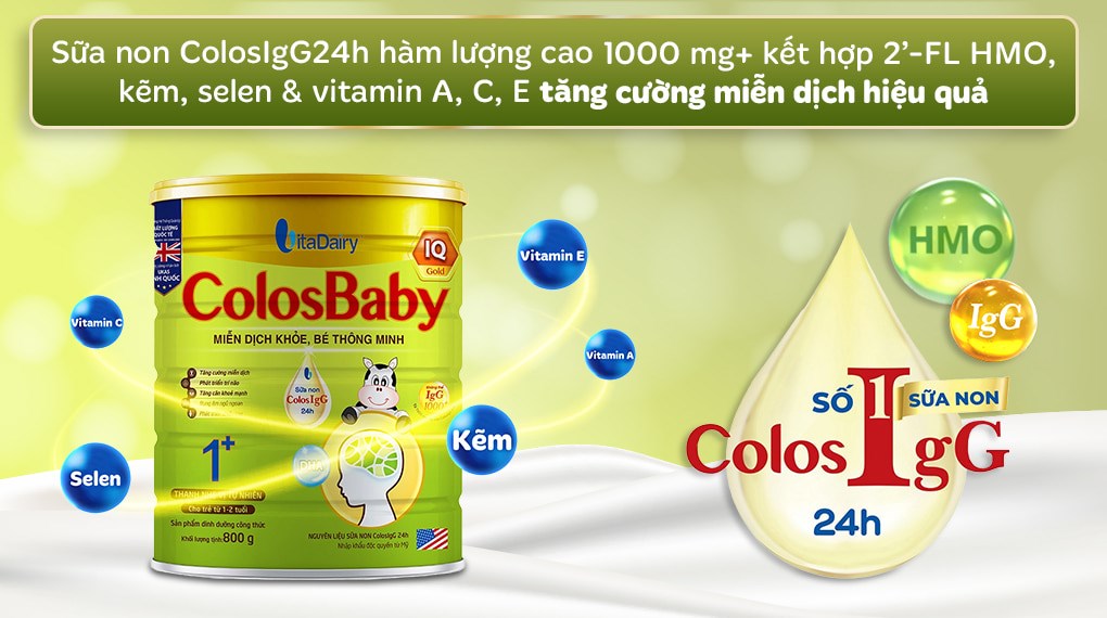 Sữa bột ColosBaby IQ Gold 1+ (sữa non) hương vani 800g (1 - 2 tuổi)