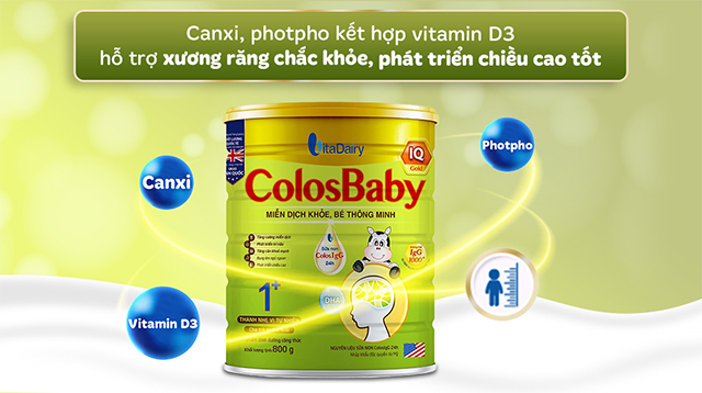 Hỗ trợ xương và răng chắc khỏe, đồng thời phát triển chiều cao nhờ bộ ba canxim photpho và vitamin D3
