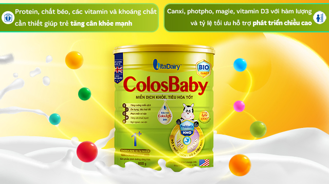 Sữa bột ColosBaby Bio Gold 1+ (sữa non) hương vani 800g - Tăng cân, tăng chiều cao