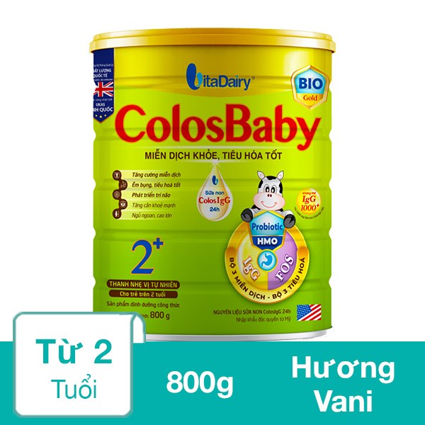 Sữa Bột Colosbaby Bio Gold 2+ (Sữa Non) Hương Vani 800G (Từ 2 Tuổi)