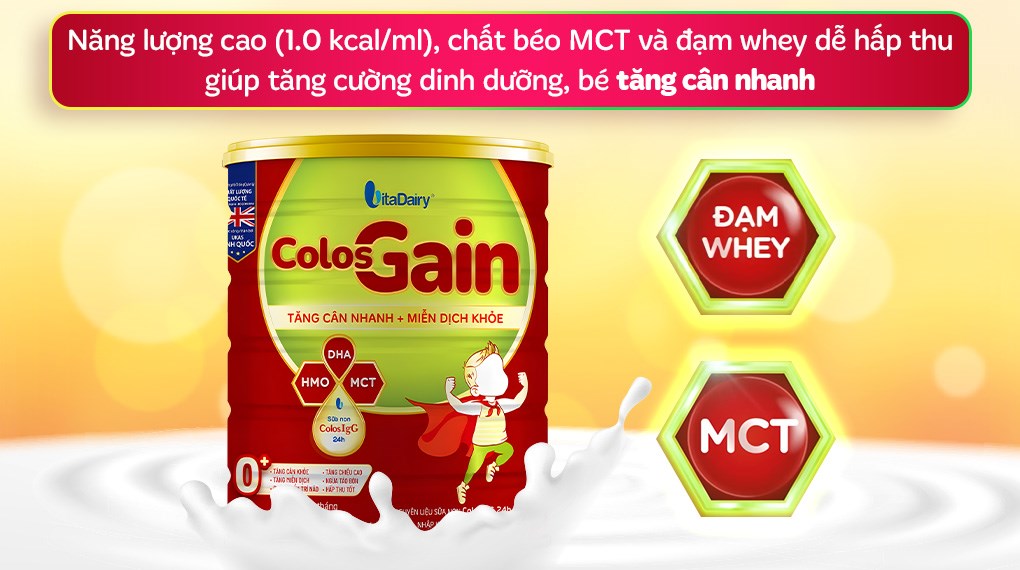 Sữa bột Colos Gain 0+ (sữa non) hương vani 800g (0 - 12 tháng)