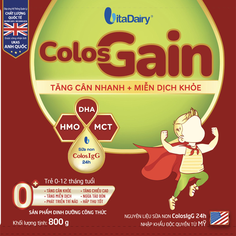 Sữa bột Colos Gain 0+ (sữa non) hương vani 800g (0 - 12 tháng) - Giao ngẫu nhiên 8