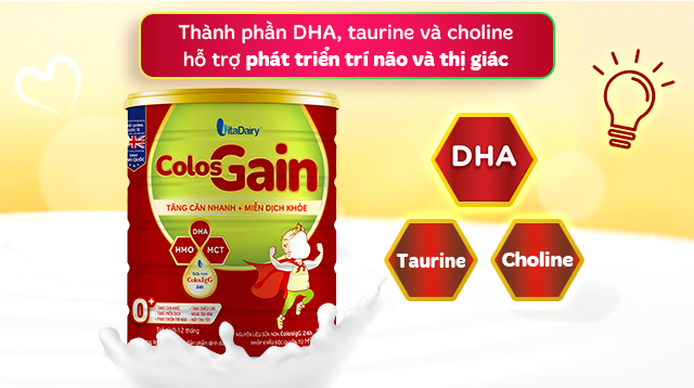 DHA - Sữa bột Colos Gain 0+ (sữa non) hương vani 800g (0 - 12 tháng)