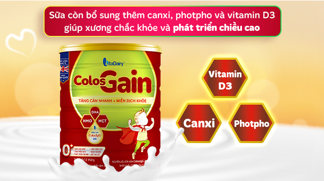 Canxi - Sữa bột Colos Gain 0+ (sữa non) hương vani 800g (0 - 12 tháng)