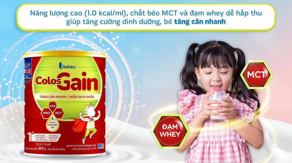 Sữa bột Colos Gain 1+ (sữa non) hương vani 800g (1 - 10 tuổi)