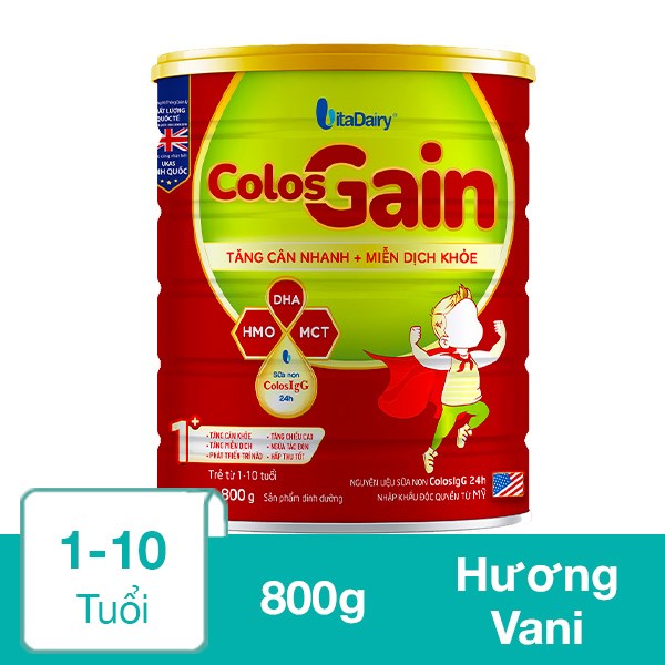 Sữa Bột Colos Gain 1+ (Sữa Non) Hương Vani 800G (1 - 10 Tuổi)