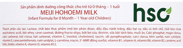 Thành phần - Sữa bột nội địa Nhật Meiji Hohoemi Milk 800g (0 - 12 tháng)