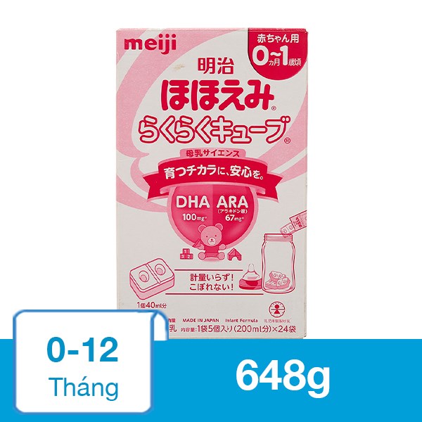 Sữa bột nội địa Nhật dạng thanh Meiji Hohoemi Raku Raku Cube 648g (0 – 12 tháng)