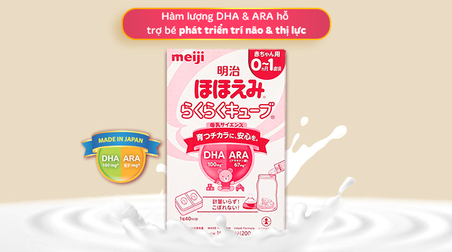 Sữa bột nội địa Nhật dạng thanh Meiji Hohoemi Raku Raku Cube 648g (0 - 12 tháng) - DHA & ARA Sữa bột nội địa Nhật dạng thanh Meiji Hohoemi Raku Raku Cube 648g (0 - 12 tháng) - DHA & ARA