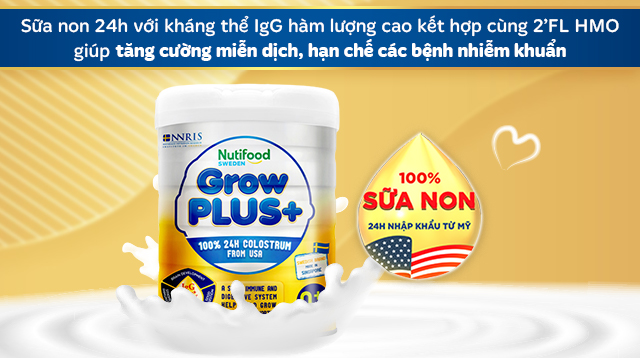 Sữa non - Sữa bột Nutifood GrowPLUS+ vàng (sữa non) hương vani 800g (0 - 12 tháng)