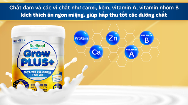 Tăng cân khỏe mạnh - Sữa bột Nutifood GrowPLUS+ vàng (sữa non) hương vani 800g (0 - 12 tháng)