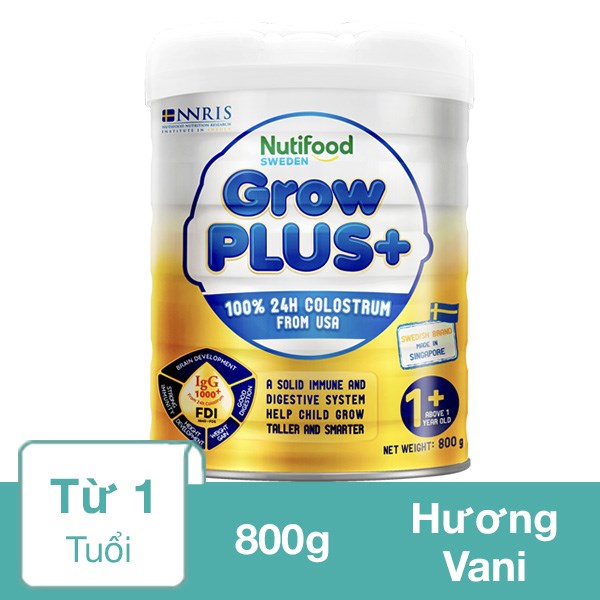 Sữa bột Nutifood GrowPLUS+ vàng (sữa non) hương vani 800g (từ 1 tuổi)