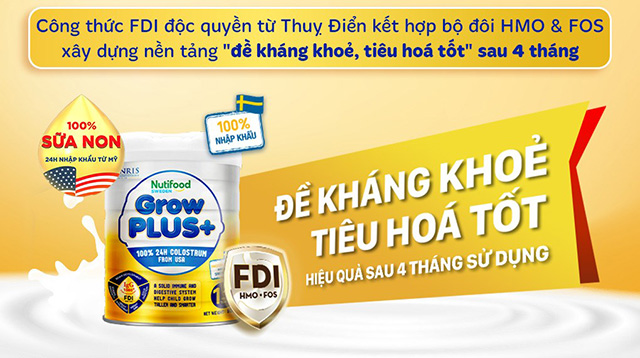 FDI - Sữa bột Nutifood GrowPLUS+ vàng (sữa non) hương vani 800g (từ 1 tuổi)
