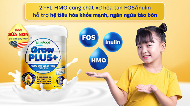 2’-FL HMO - Sữa bột Nutifood GrowPLUS+ vàng (sữa non) hương vani 800g (từ 1 tuổi)