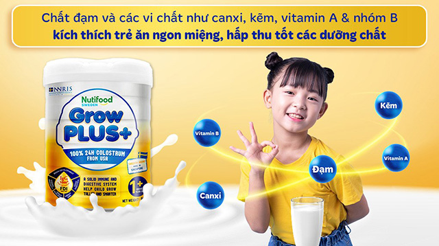 Đạm - Sữa bột Nutifood GrowPLUS+ vàng (sữa non) hương vani 800g (từ 1 tuổi)