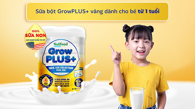 Độ tuổi - Sữa bột Nutifood GrowPLUS+ vàng (sữa non) hương vani 800g (từ 1 tuổi)