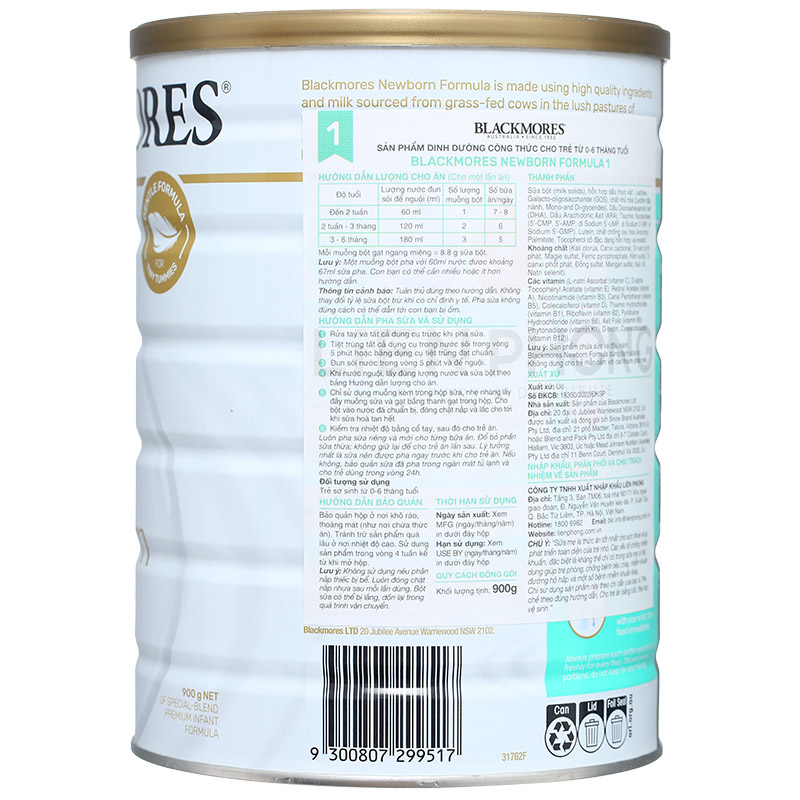 Combo 2 hộp sữa bột Blackmores NewBorn Formula số 1 hương vani 900g (0 - 6 tháng) 4