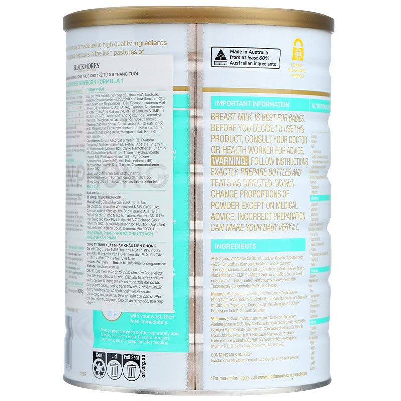 Combo 2 hộp sữa bột Blackmores NewBorn Formula số 1 hương vani 900g (0 - 6 tháng) 5