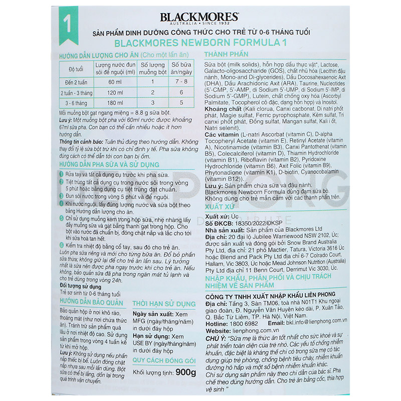 Combo 2 hộp sữa bột Blackmores NewBorn Formula số 1 hương vani 900g (0 - 6 tháng) 8