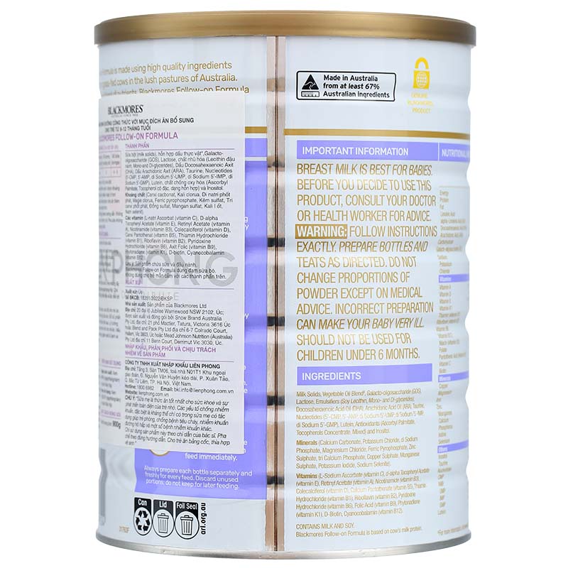 Combo 2 sữa bột Blackmores Follow-on Formula số 2 hương vani 900g (6 - 12 tháng) 3