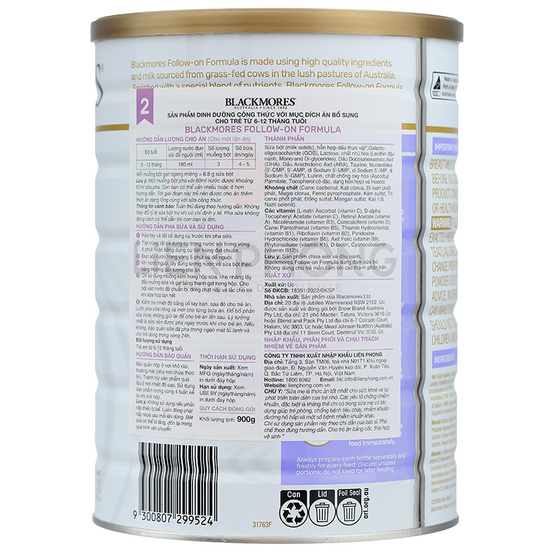Combo 2 sữa bột Blackmores Follow-on Formula số 2 hương vani 900g (6 - 12 tháng) 4
