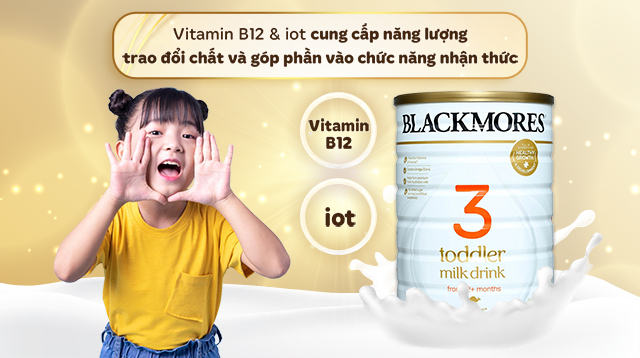 Vitamin B12 và i-ốt - Sữa bột Blackmores Toddler Milk Drink số 3 hương vani 900g (từ 1 tuổi)