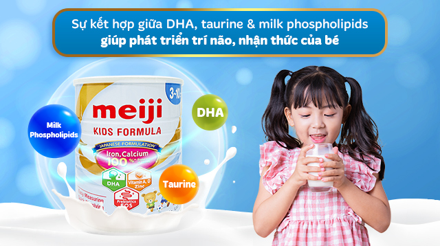 Sữa bột Meiji Kids Formula 900g (3 - 10 tuổi) - Trí não, nhận thức