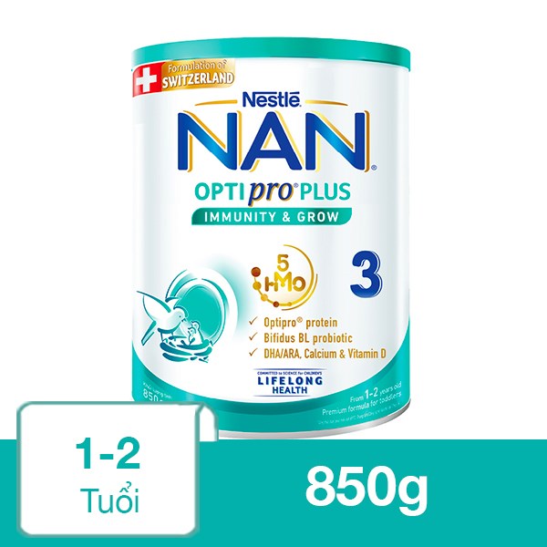 Sữa bột NAN Optipro Plus số 3 850g (1 – 2 tuổi)