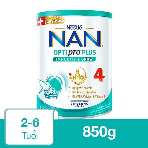 Sữa bột NAN Optipro Plus số 4 850g (2 – 6 tuổi)