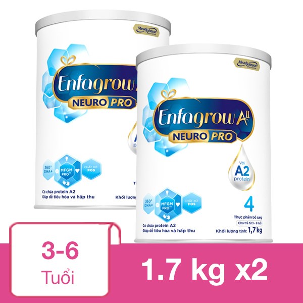 Combo 2 hộp sữa bột Enfagrow A2 Neuropro số 4 1.7 kg (3 – 6 tuổi)