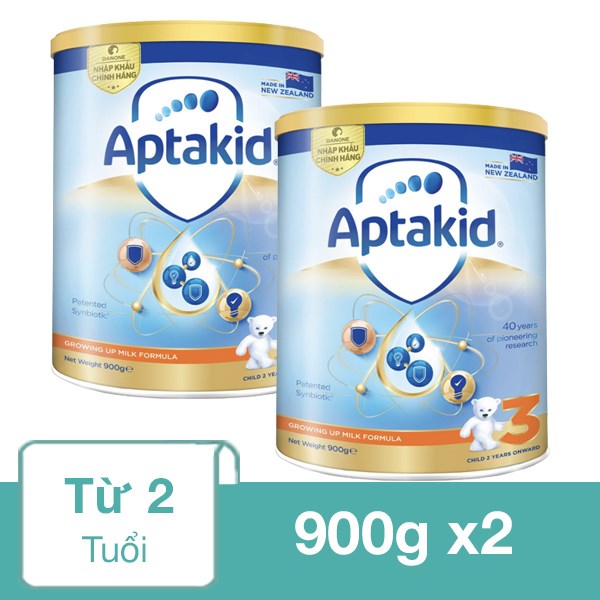 Combo 2 hộp sữa bột Aptakid Growing Up Milk Formula số 3 900g (từ 2 tuổi)